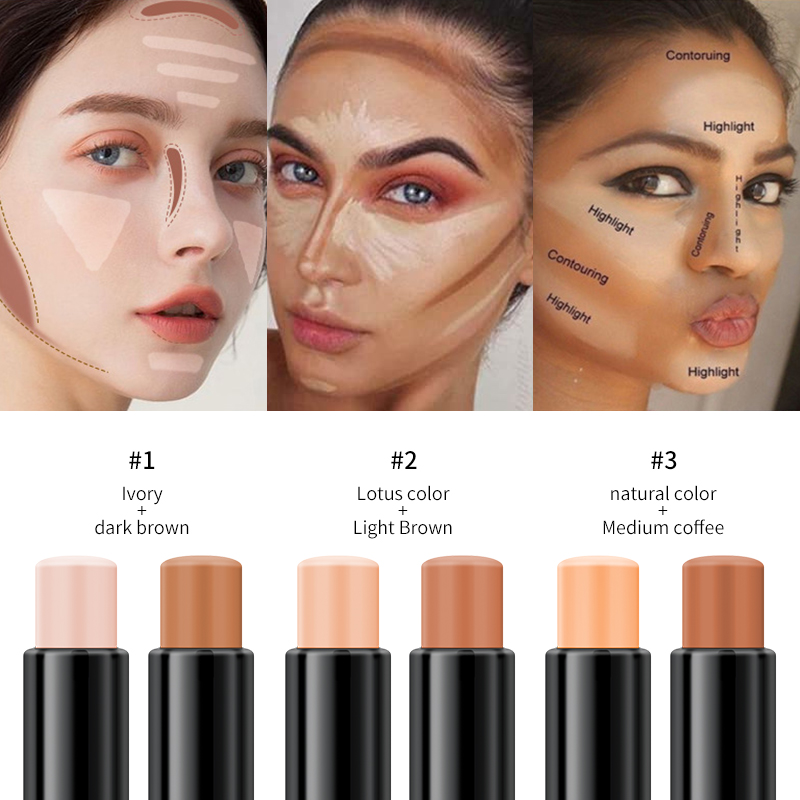 

Yanqina makeup face highlighter stick Foundation Concealer Sticks Cream Highlight Repair Horizontal Silkworm Pen Nose Shadows Makeup Easy to Wear Brighten, #02 lotus color + light brown