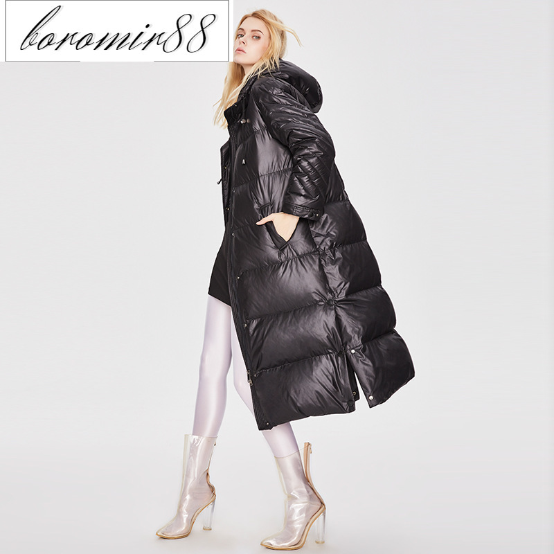 

Jiazehua Womens Outwear 2021 Parkas winter trend neutral leisure thickened warm white duck down extended jacket for women, Black