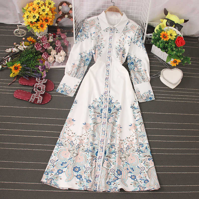 

LY VAREY LIN Spring Women Long Sleeve Single Breasted A-line Dress Print Blouses Maxi Dres Chic Streetwear Robe 210526, Pink white