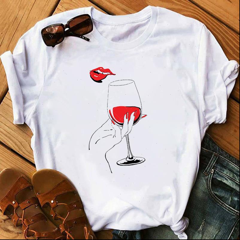 

Funny Women Tops Wine Glass Printed T Shirt Short Sleeve Round Neck Tees Female Graphic Summer Tee, White
