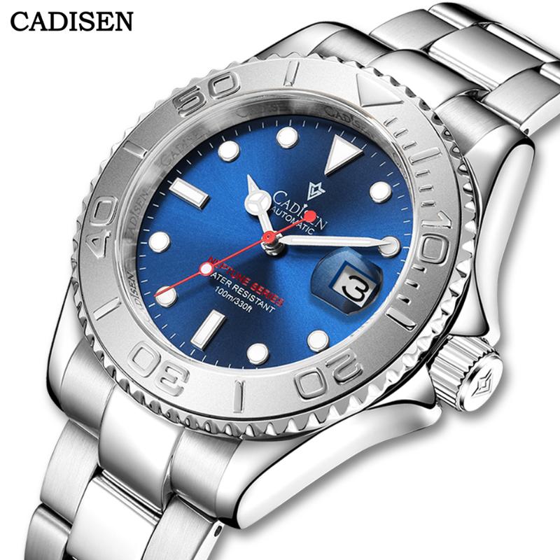 

Wristwatches CADISEN Brand 2021 Japan NH35 Movement Men Mechanical Watch 100m Waterproof Luxury Sapphire Glass Automatic Wristwatch, Blue