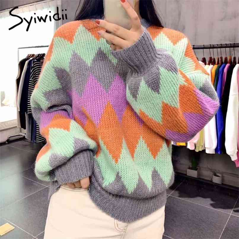 

rainbow oversize sweater women autumn winter harajuku striped pullovers casual loose clothes thick tops 210607, Yellow