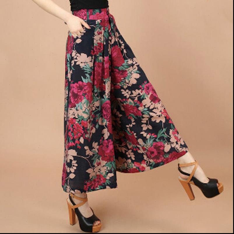 

women capri summer print flower pattern wide leg loose linen dress pants female casual skirt trousers capris culottes mujer large, Black;white