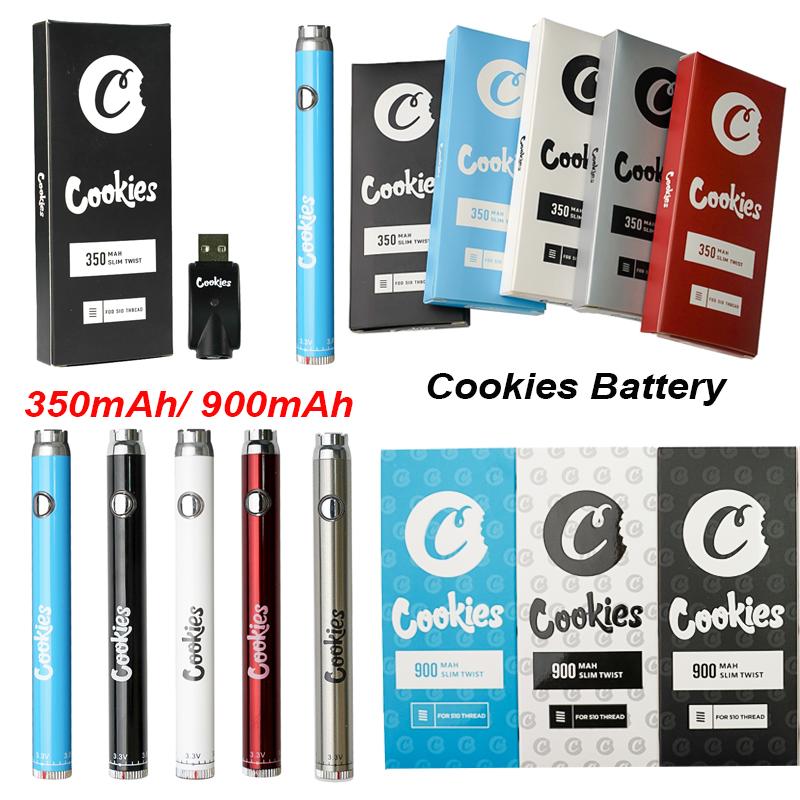 

Cookies Slim Twist Battery 350 900mAh Bottom 3.3-4.8V Preheat Vape Batteri Pen for 510 Cartridges DHL Free