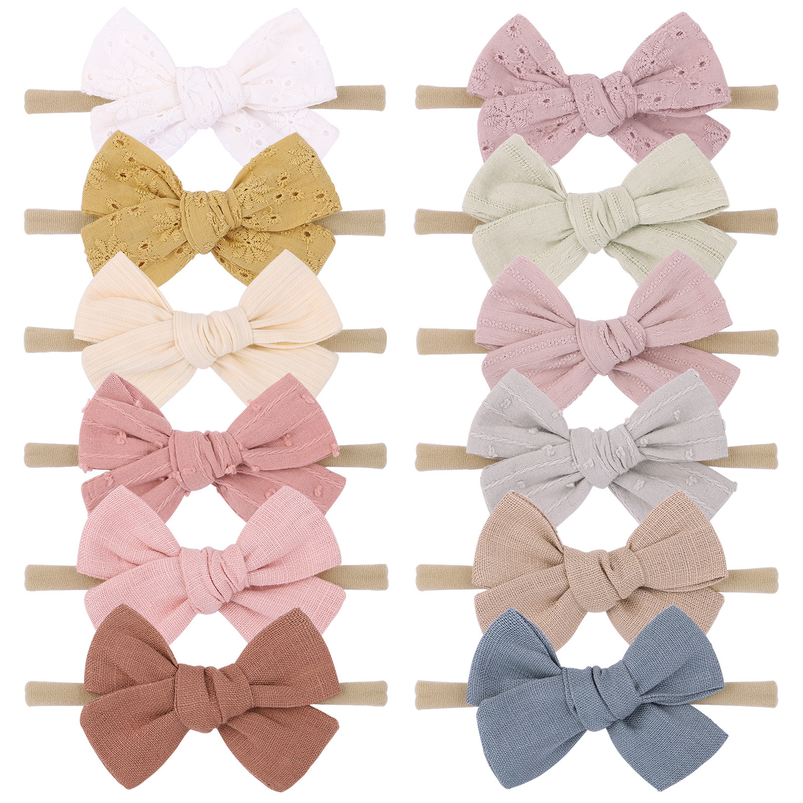 

Baby Girls Headbands Nylon Bow Solid Color Hairbands Children Kids Simple Soft Hair Accessories Bowknot Headwear for toddler KHA310, 12 colors