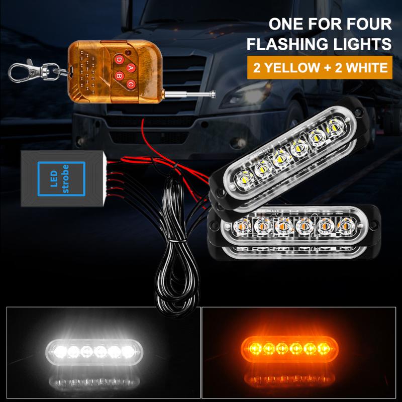 

Emergency Lights 4 In 1 Strobe Warning Light Amber LED Side Flashing Beacon Hazard Marker Grille Lamp Bar Tow Truck Pickup 12-24V Car