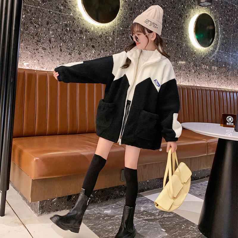 

Jackets High Quality Teenage Girls Warm Autumn Winter Outwear Casual Fashion Coat Turn-down Collar Clothing For Age 4-14, Blue;gray