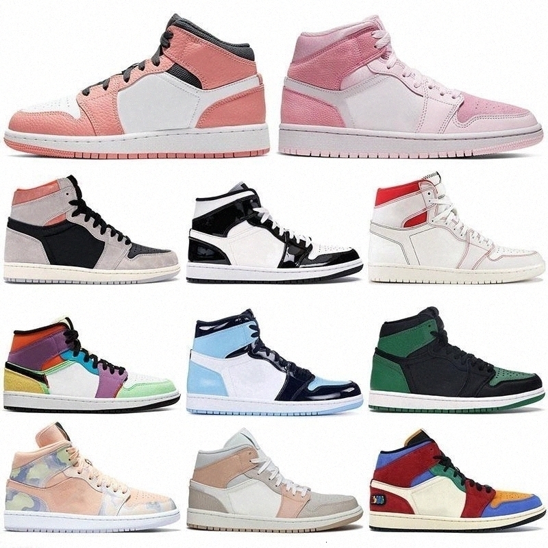 

Retro Mid Light Grey Jumpman 1s Satin bsketball Shoes Digital Pink Fearless High OG Bio Hack Women Mens Sneakers QB7#