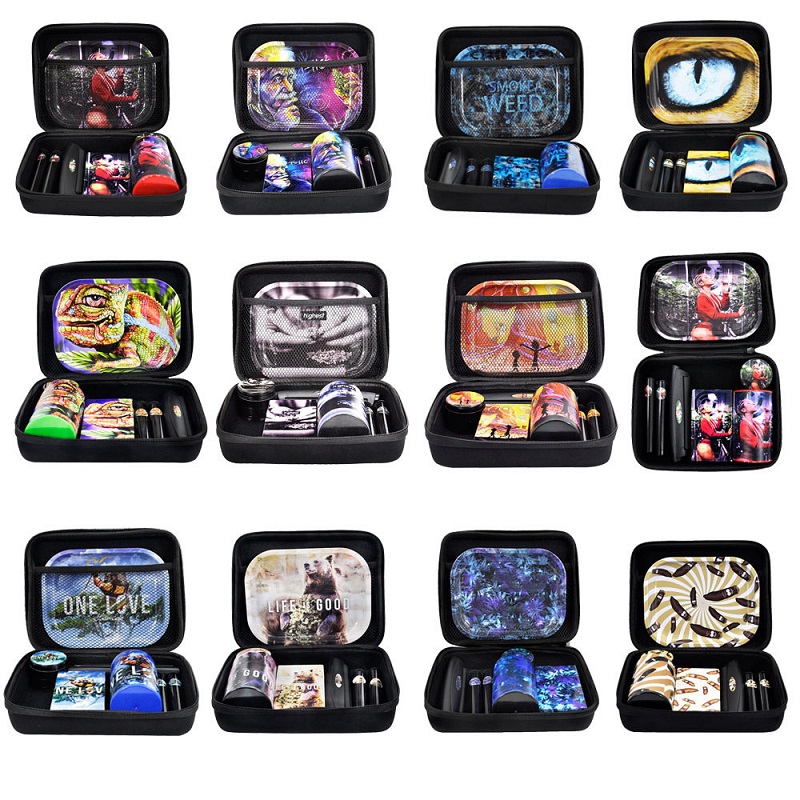 

8-piece smoking set cigarette grinder and rolling tray jars tobacco accessories kit