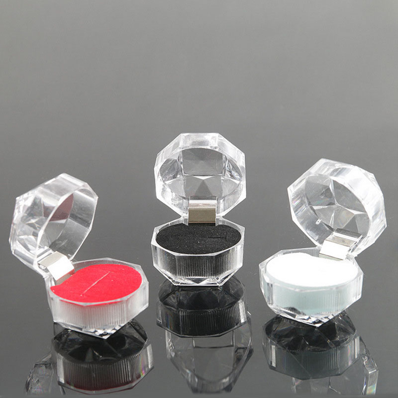 

Small Transparent Acrylic Crystal Ring Box Plastic Earring Stud Storage Display Case Organizer Wedding Jewelry Holder Package Boxes Wholesale Price