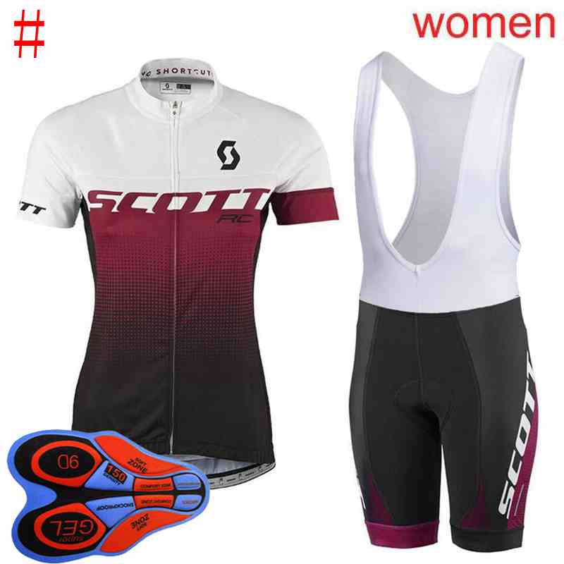 

2021 Summer scott team women cycling short sleeve jersey bib shorts breathable quick dry bike Outfits bicycle sports uniform S21032604, Black;red