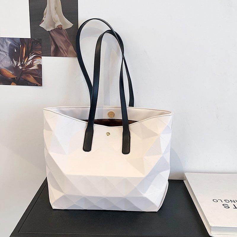 

Geometric Printing Handbag Large Capacity Shoulder Bag Female Soft Leather Tote 2021 Designer Design Shopping Cross Body, White