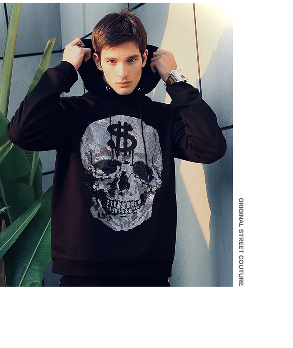 

PINK PARADISE PLEIN Men' Hoody Man Style Hoodie Brand Clothing Fashion Casual Hooded Mens Autumn Sweatshirts 942162, Black