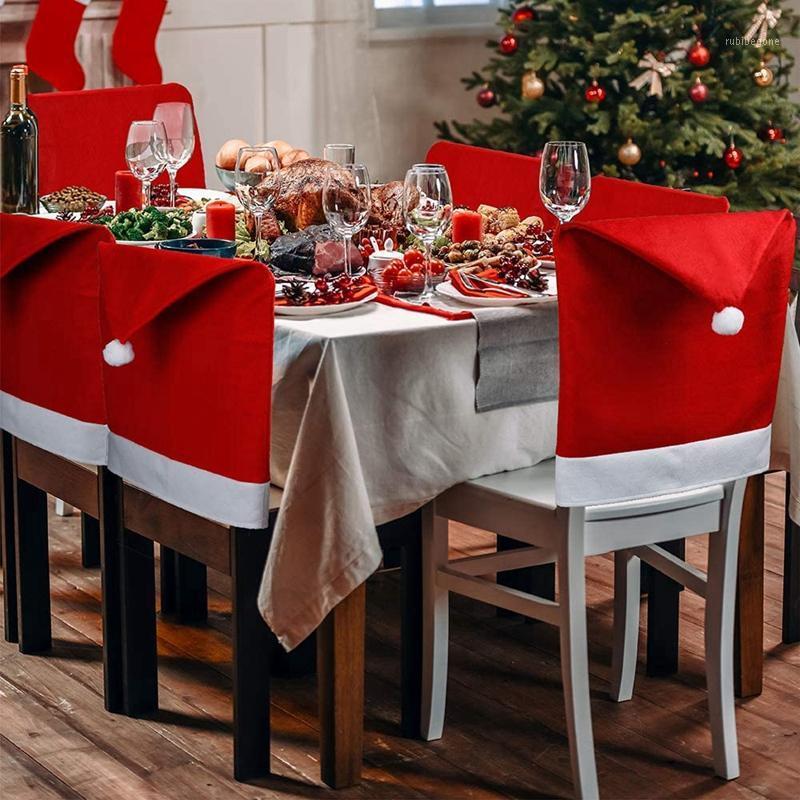 

-6 Pcs Christmas Chair Covers Santa Hat For Dining Room Holiday Decorations Red