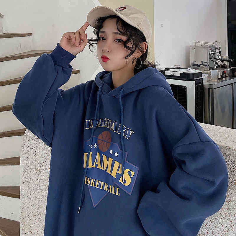 

women's hoodies & sweatshirts female home autumn sweatshirt qtraje qyx, thick female with hood in velvet korean style loose bf l2zt, Black