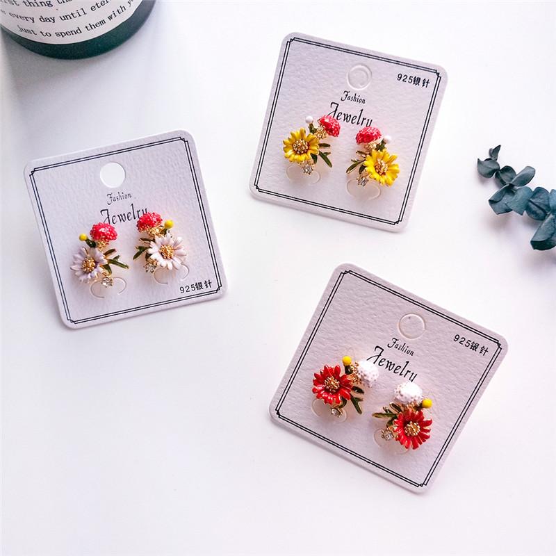 

Stud Warmhome Trendy Jewelry Enamel Glaze Copper Cute Daisy Flower Mushroom Gem Women Earring Fashion