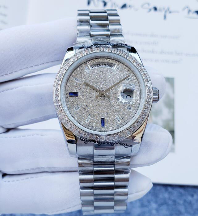 

2021 new Women's watch 40mm dial with diamonds sapphire mirror automatic mechanical watches dual calendar stainless steel wristband for girls exquisite gifts, Upgraded waterproof