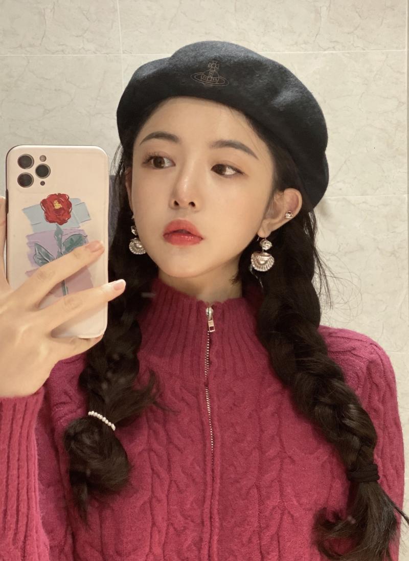 

Women's Sweaters Soft glutinous dragon fruit colour girl sweater autumn and short temperamental winter loose lapel pull upper mesh 5COK, 1# shoe box