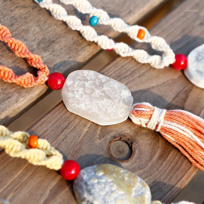 

Pendant Necklaces 2021 Braided Colorful Rope Natural Oval Stone Chrysanthemum Necklace Bohemian Sandbeach Jewelry Wholesale