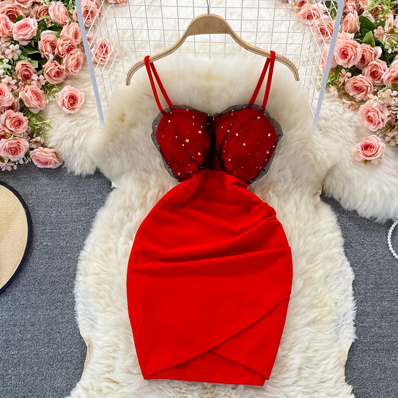 

Summer Sexy Mesh Patchwork Bodycon Mini Dress Women Red/Black/Pink/White Spaghetti Strap Vestidos Club Party Short Robe 2022 New, Same as picture
