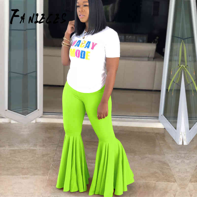 

Chic Vintage Ruffles Trousers Women High Waist Hippie Slim Gypsy Bell Bottom Pants Female Flare Palazzo ins Fashion Streetwear 210520, Black