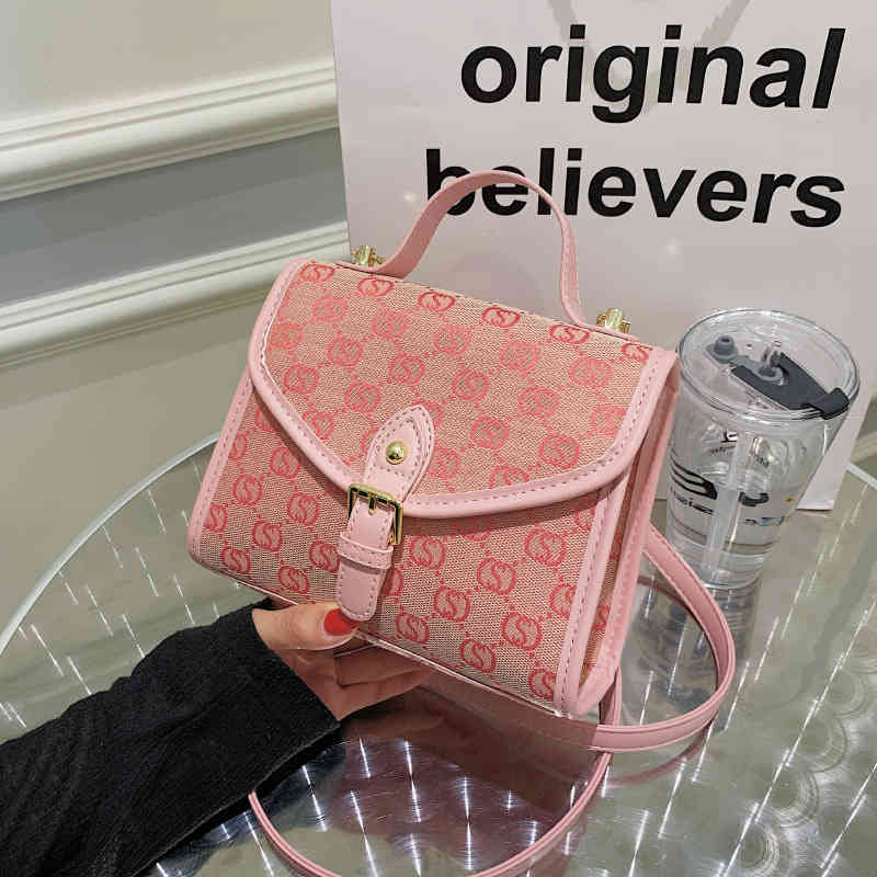 

Purse soft leather embossed hand small summer pink Signature high sense style messenger bag, White