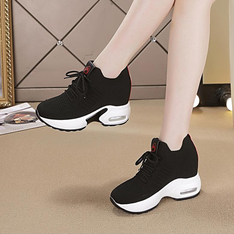 

wedge platform red white Sneakers Boots Breathable Ladies Casual Shoes Mesh Outdoor Walking Women Tenis Feminino, Black