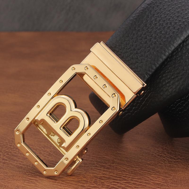 

Belts Fashion B Letter Belt Men's Luxury Full Grain Leather Automatic Buckle High Quality Casual Ceinture Men, Black;brown