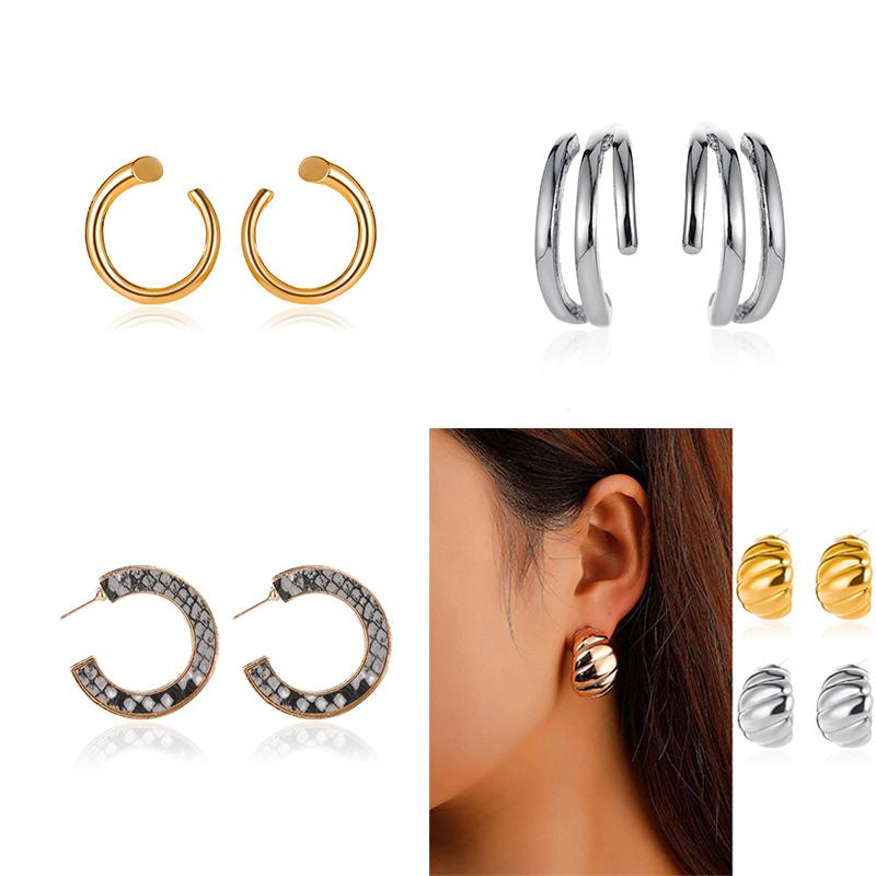 

Stud Retro Metal Geometric Irregular Earrings High Cold Air Temperament Simple C-shaped Round Twisted Women's, Golden;silver