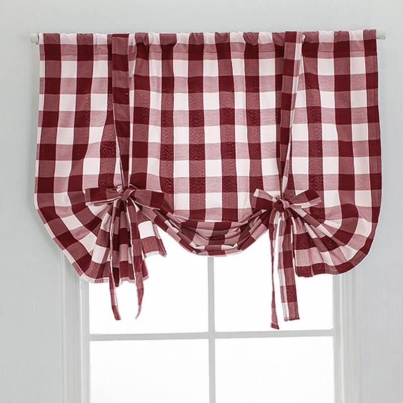 

Curtain & Drapes Short Kitchen Modern Window Treatment Tie Up Balloon Home Textile Sheer Panel Tulle White Black Jacquard, Red