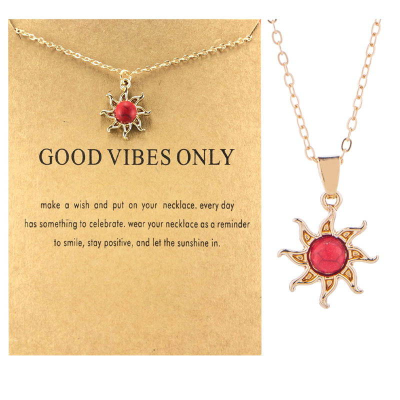 

Sun God Necklace Red Sun Flower Collarbone Chain Female Necklace, Silver
