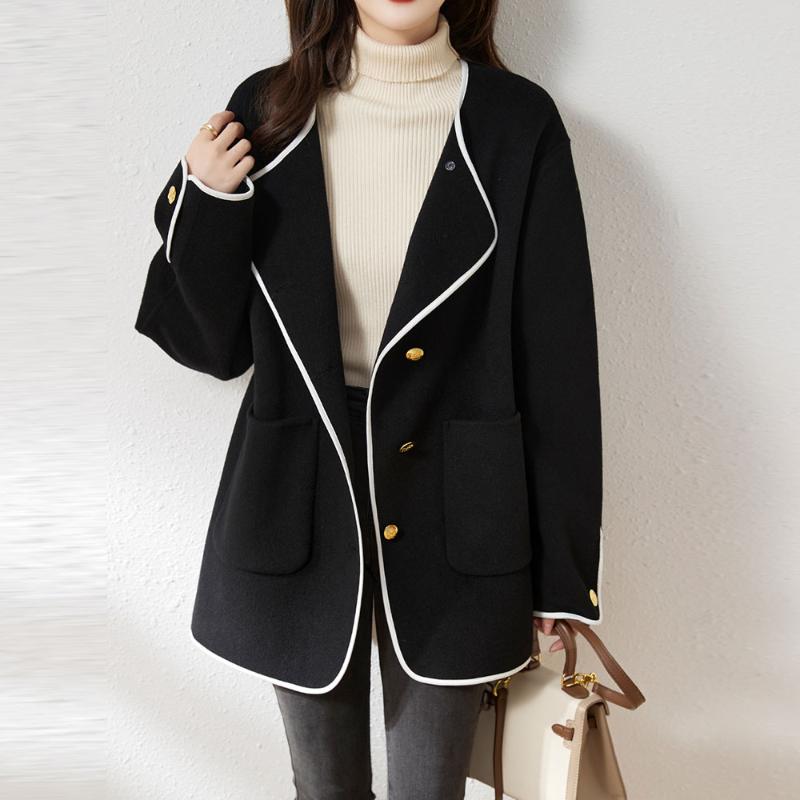 

Women' Wool & Blends Cashmere Coat Women Black Double-sided 2021 Style Niche Designer High-end Loose Short Woolen Outwear Ladies Jacket Fas