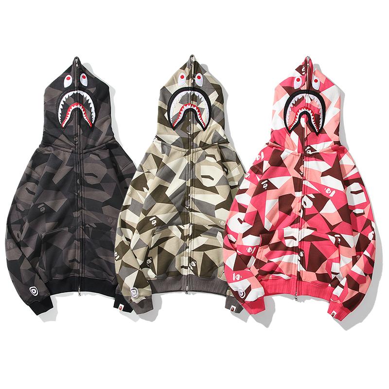 

Fashion mens womans shark hoodies Embroidery Teenager Blue Pink Cam MA1 Flight Male Tide Shark Hoodie Hip hop Men 's Couples Hooded Jac, Black;brown
