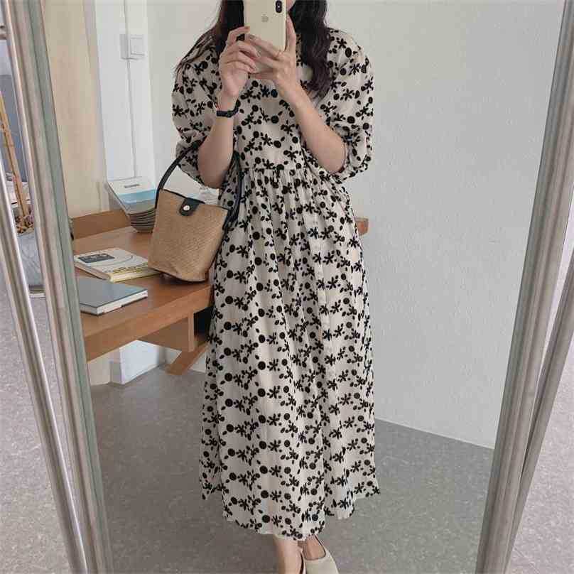 

Summer Dress Printing Party Long Elegant Retro Short Sleeves Femme Loose Streetwear Floral Vestidos 210525, Pot dot print