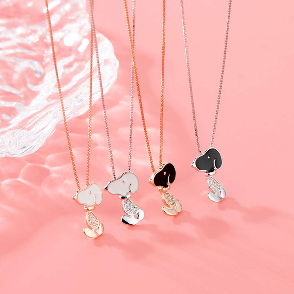 

necklaces S925 Sterling Silver cartoon Snoopy Necklace female creativity cute dog pendant short clavicle chain girl accessories