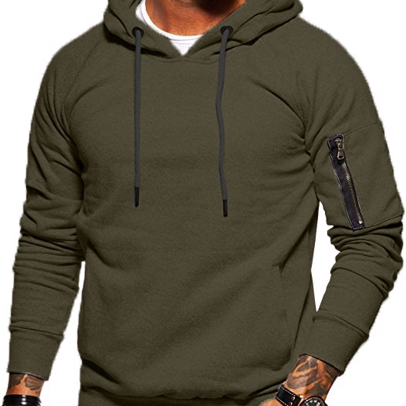 

Autumn and winter 2020 men's sports personalized hooded Pullover solid color sweater arm pocket casual top, Black