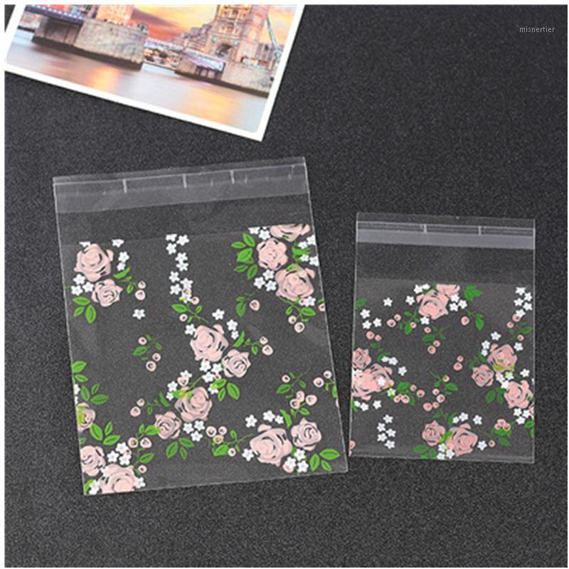 

Gift Wrap 100Pcs Lovely Cartoon Flower Cookies Biscuits Bags Self-adhesive Party Wedding Bag Cake Candy Baking Package