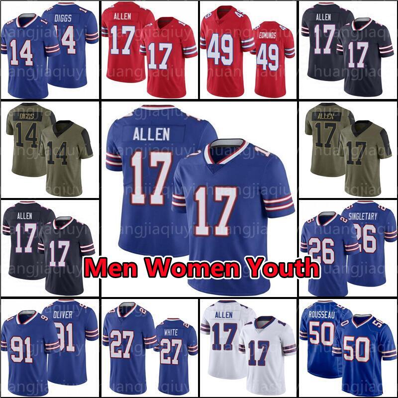 

17 Josh Allen Jersey 11 Cole Beaasley 26 Devin Singletary 50 Gregory Rousseau 14 Stefon Diggs 27 Tre'davius White Football 49 Tremaine Edmunds 88 Dawson Knox 12 Kelly, Men jersey
