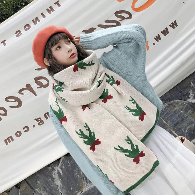 

Scarves Christmas Printed Scarf Women Red White Cartoon Printing Casual Fashion Ladies Festival Balinese Shawls Bandana
