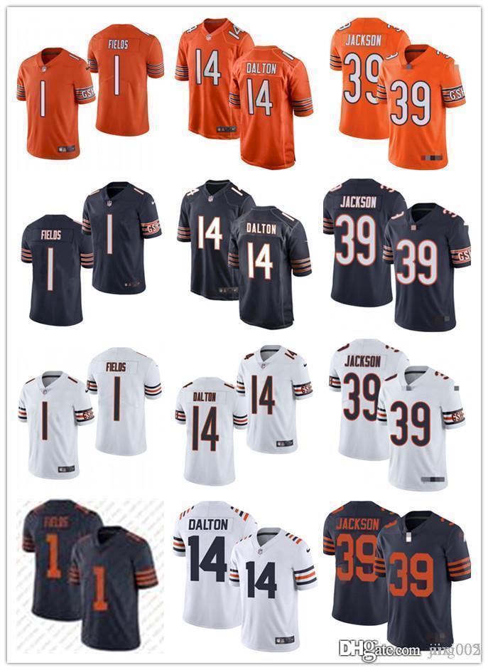 

Mens Womens Youth 39 Eddie Jackson 1 Justin Fields 14 Andy Dalton White orange navy Customs Football Jerseys, Black;red