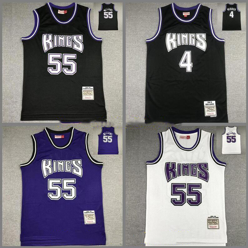 

Retro Men basketball SacramentoCity Team Chris 4 Webber Jason 55 Williams Mitchell&Ness black blue 1998-99 Hardwoods Classic Jersey, Black;red