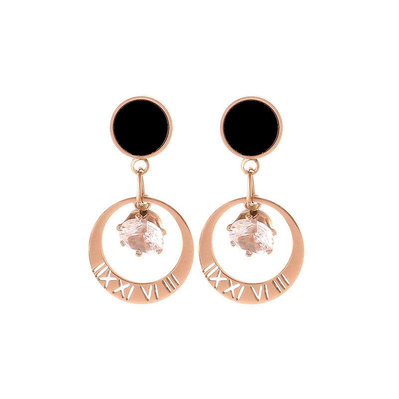 

Stud Rose Gold Stainless Steel Roman Numerals Zircon Earrings For Women Party Jewelry, Golden;silver