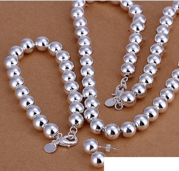

Bracelet Earrings & Necklace 925 sterling silver '10MM prayer beads three-piece hollow -Men jewelry set DFMSS082 Factory direct 925silver, White