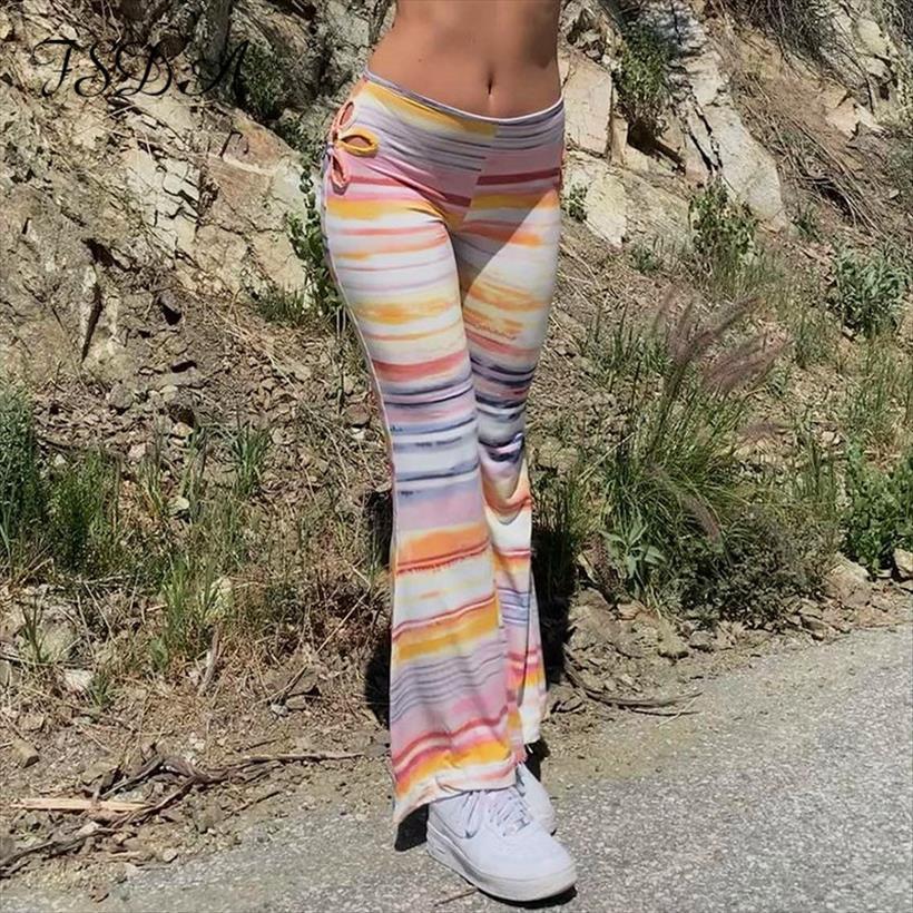 

summer tie dye print women pants wide leg y2k spring high waist vintage casual fashion hollow out trouser, Black;white