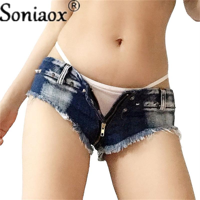 

Women' Shorts Womens Sexy Short Jeans Booty Denim Zipper Open Crotch Buttocks Low Waist Club Party Bottom Summer Female Ultra, Deep blue