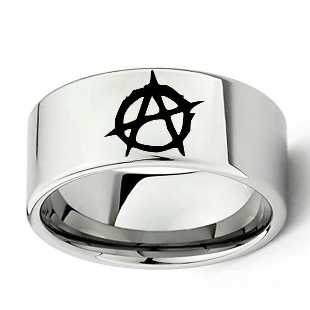 

10mm Men's Ring Anarchy Logo Stainless Steel Silver Band Size 6-13
