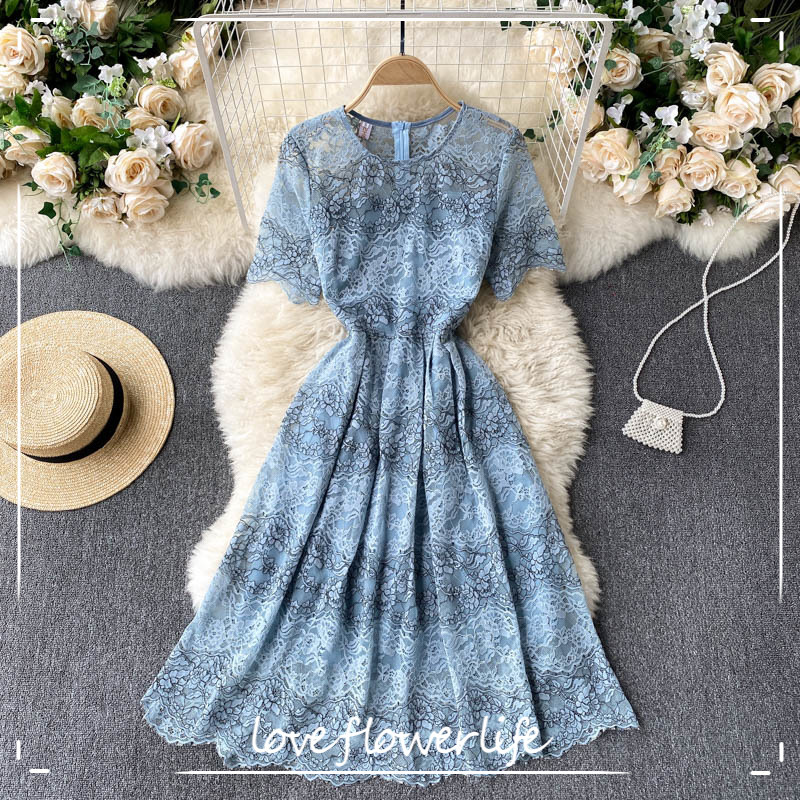 

LoveFlowerLife Summer Elegant Short Sleeve Dress A Line O Neck Floral Print High Waist Mid-Calf Women Beach Dresses 210521, Pink