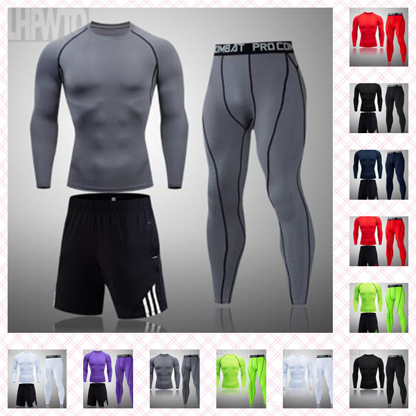 

2021 Men's Thermal Underwear Suit MMA Rashguard Fitness Sports Leggings Solid color Men Comression Clothes, White;black