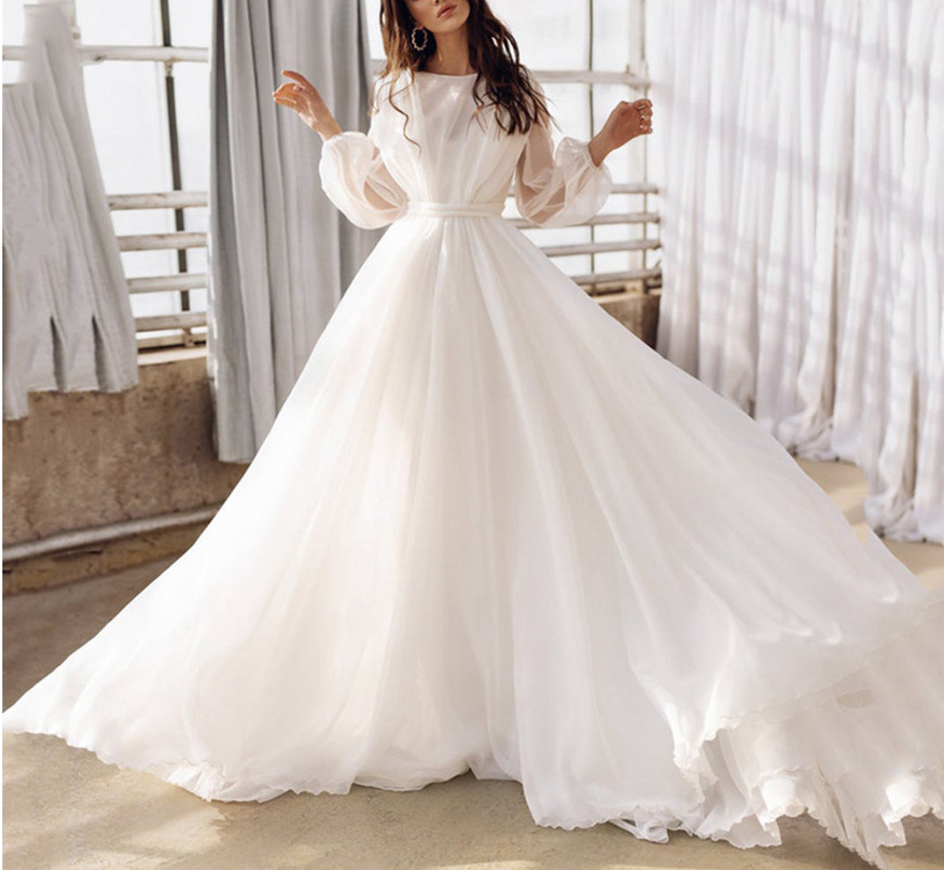 

Princess Wedding Dress 2020 A Line Puff Sleeves Bridal Gowns Open V Back Princess Boho Wedding Gown Plus Size Vestido De Noiva, White