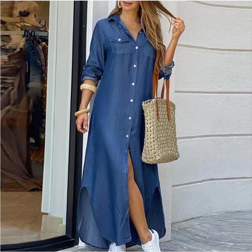 

elegant maxi beach button down women dress long shirt summer chain print lapel neck party casual sleeve vestido, Black;gray